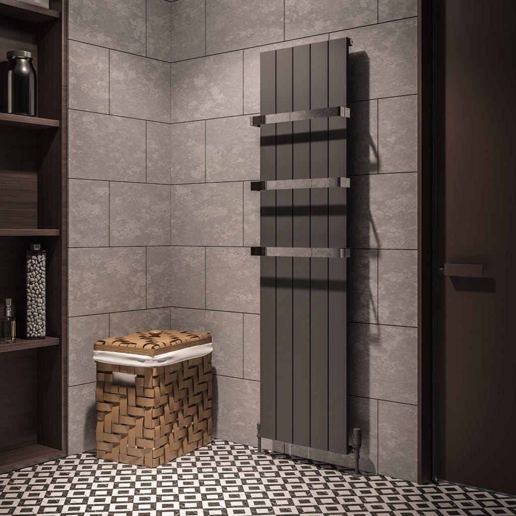 Eastbrook Panel Radiator 1800 x 470mm / Electric Only Eastbrook Rosano Straight Vertical Aluminium Radiator in Matt Anthracite