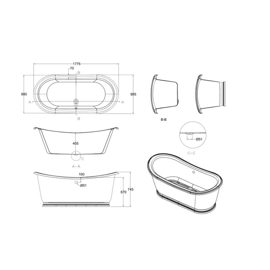 Burlington Roll Top and Slipper Freestanding Bath Burlington Admiral Oval Freestanding Bath in Gloss White