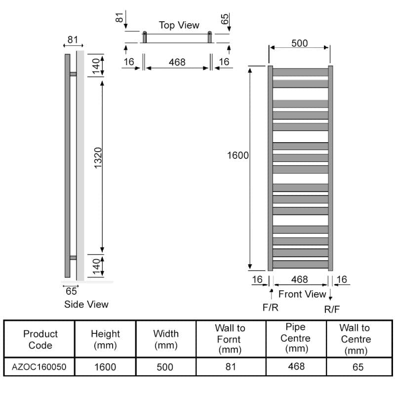Redroom Designer Towel Radiator Redroom Azor Straight Vertical Designer Towel Rail in White