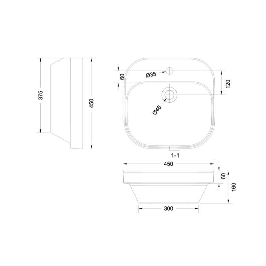 Britton Pedestal Basin Britton Curve2 450mm 1 Tap Hole Basin