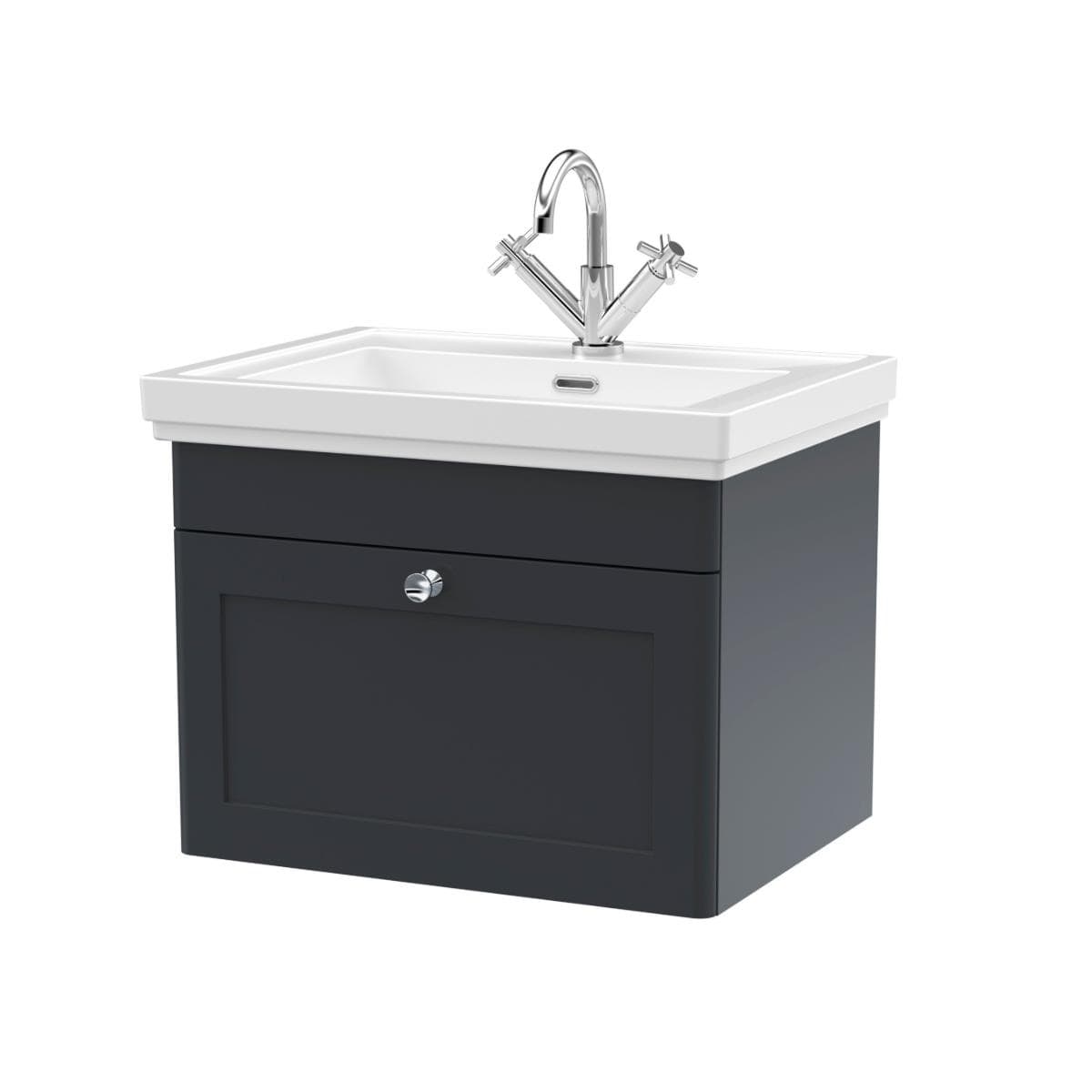 Aquarius Wall Mounted Vanity Unit Soft Black / 1 Aquarius Leighton 600mm Wall Mounted One Drawer Vanity Unit with Basin