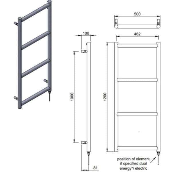Vogue Ladder Rail 1200 x 500 / Electric Only Vogue Grace Straight Designer Towel Rail in Chrome
