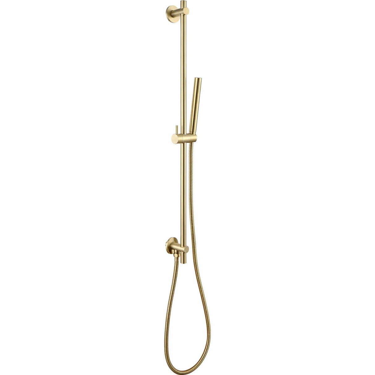 JTP Shower Riser Rail Brushed Brass JTP VOS Slide Rail with Single Function Shower Handset and Hose with Bottom Outlet