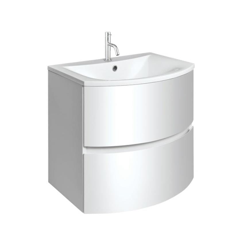 Crosswater Wall Mounted Vanity Unit White Gloss / 600mmm / Cast Mineral Marble Basin - 1 Tap Hole Crosswater Svelte Wall Hung Vanity Unit with Basin