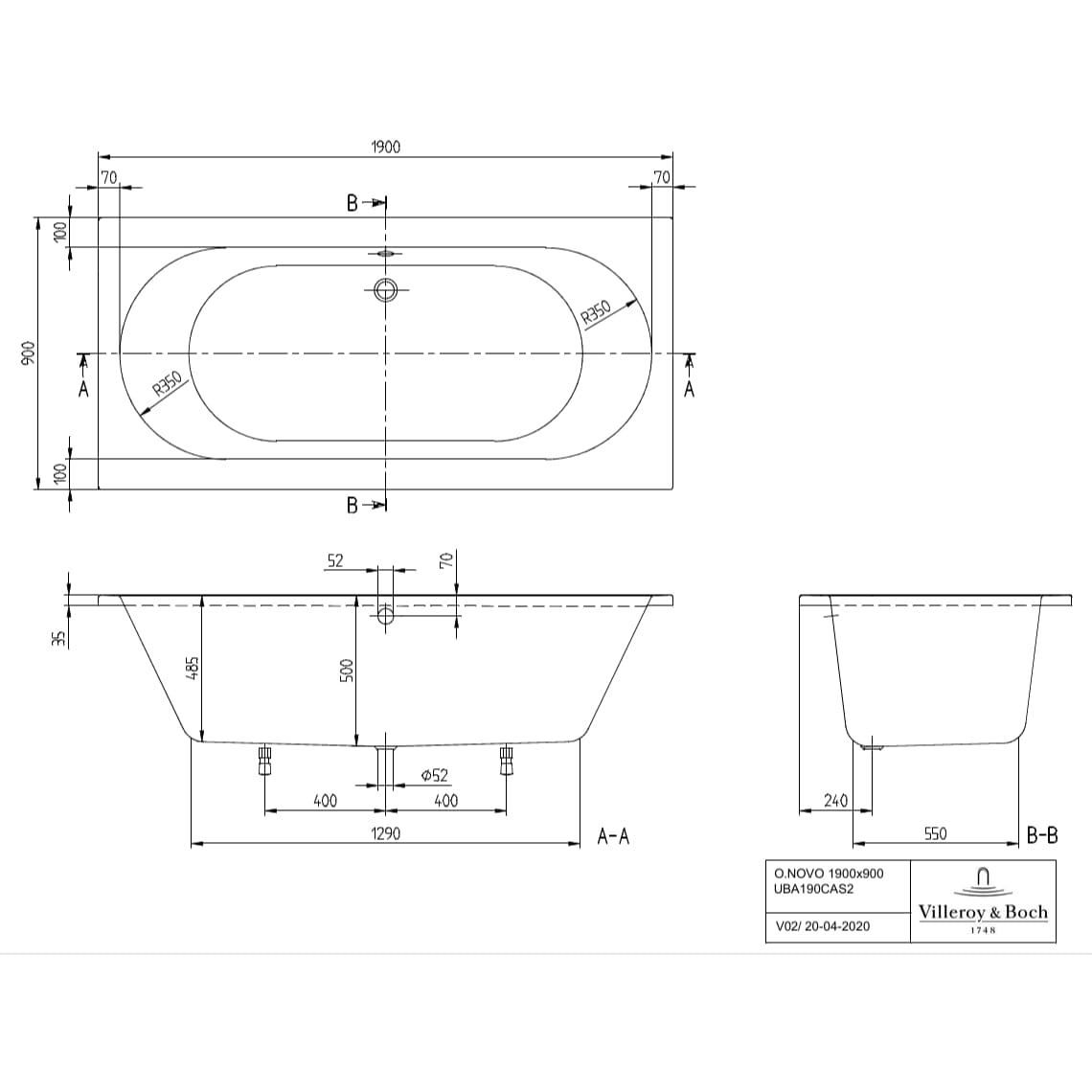 Villeroy & Boch Double Ended Bath Villeroy & Boch O.novo Double Ended Bath