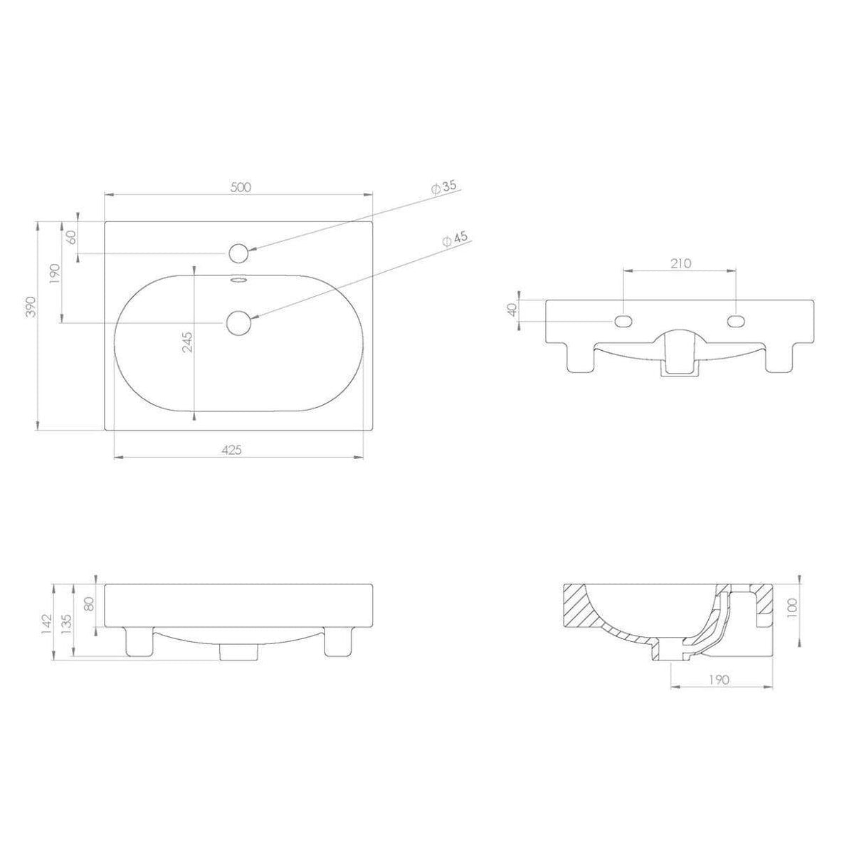HiB Pedestal Basin Saneux Austen 1 Tap Hole Vanity Basin 5000mm in White