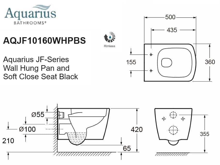 Aquarius Wall Hung Toilet Aquarius JF-Series Wall Hung Toilet with Soft Close Seat