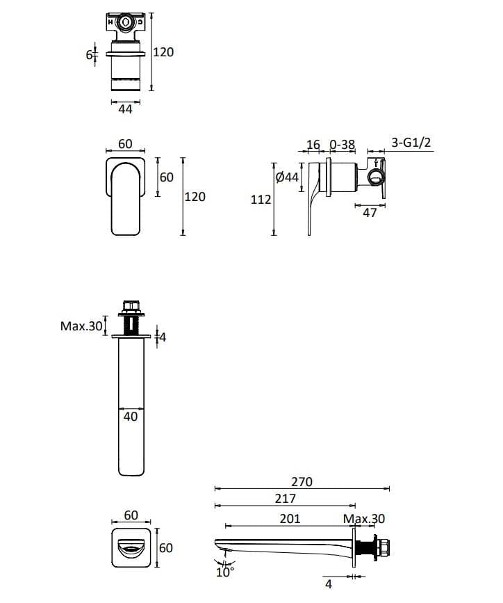 Crosswater Wall Mounted Basin Tap Crosswater Fuse 2 Hole Wall Mounted Basin Mixer Tap