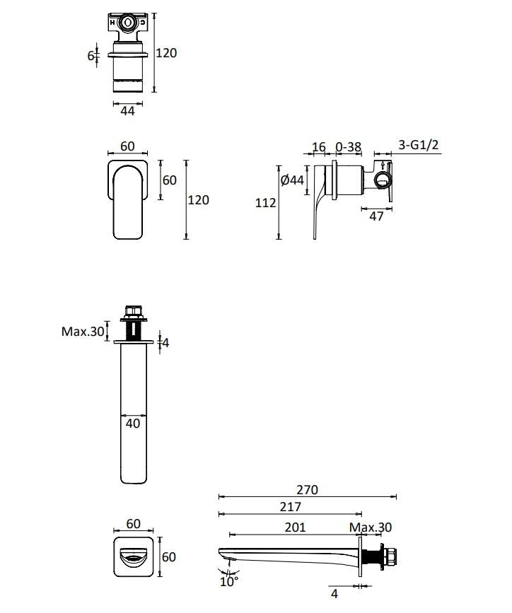 Crosswater Fuse 2 Hole Wall Mounted Basin Mixer Tap
