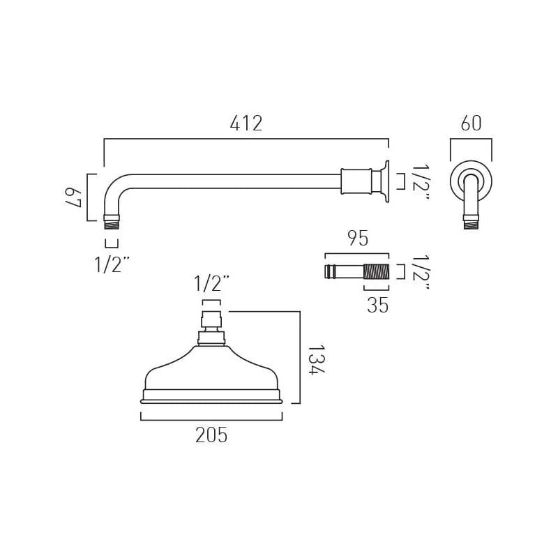 Vado Shower Heads and Arms Booth & Co. Axbridge Traditional 200mm (8") Shower Head and Arm