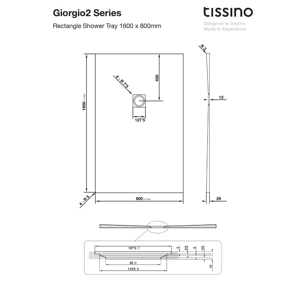 Tissino Rectangle Shower Tray Tissino Giorgio2 Rectangle Shower Tray in White Slate