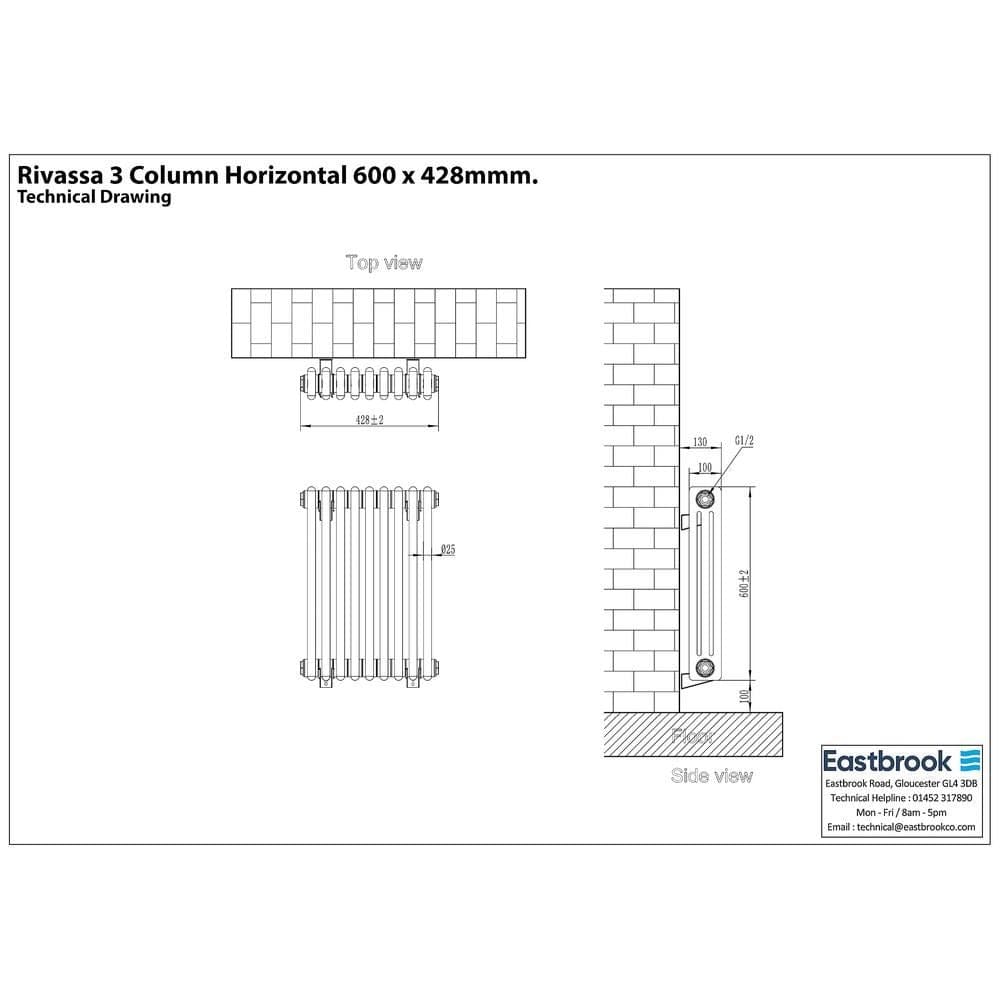Eastbrook Eastbrook Rivassa Traditional 3 Column Radiator in Matt Black