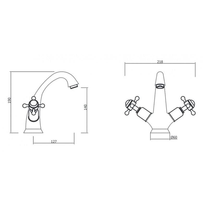 Crosswater Mono Basin Tap Crosswater Belgravia Crosshead Highneck Monobloc Basin Mixer Tap in Chrome