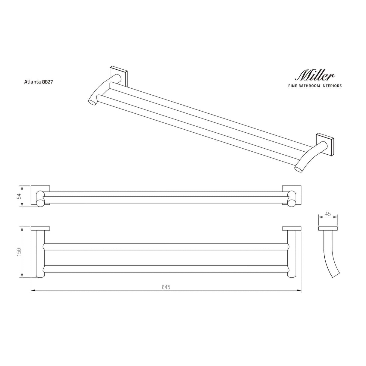 Miller Towel Rails and Rings Miller Atlanta Double Towel Rail in Chrome