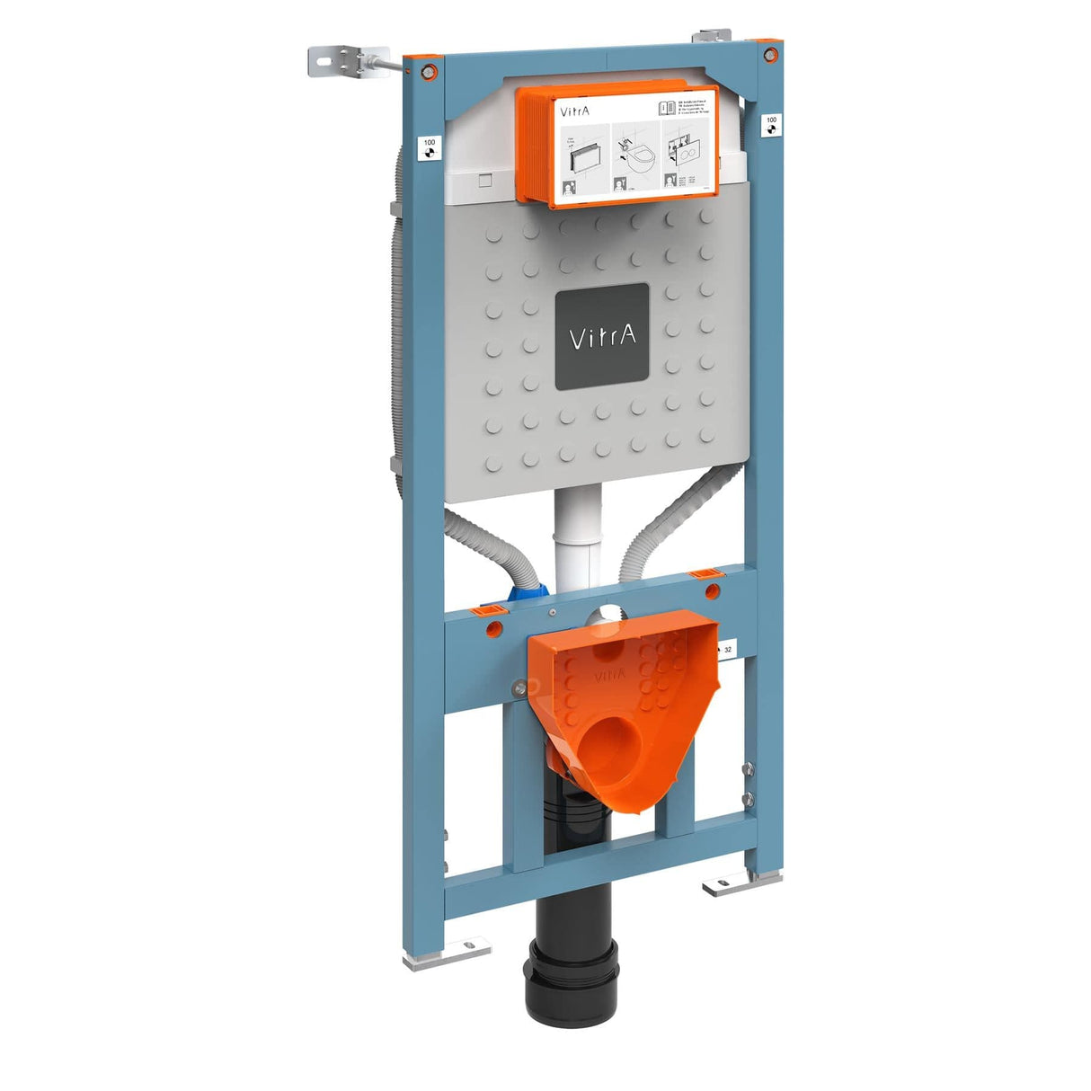 VitrA Wall Hung WC Frame VitrA V-Fix Prime Standard Wall Hung Toilet Frame and 120mm 3/6 Litre Concealed Cistern with Floor/Wall Fixation, Electrical and Water Connection