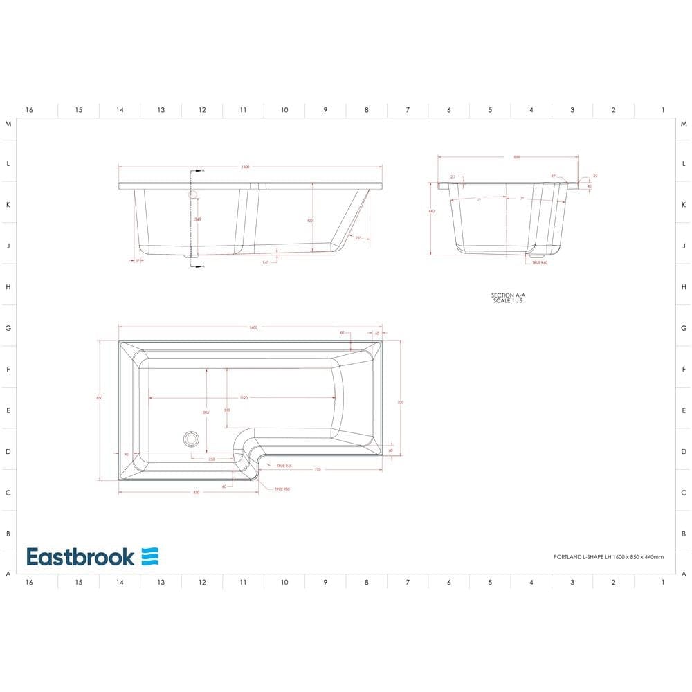 Eastbrook L-Shaped Shower Bath Eastbrook Portland L-Shape Shower Bath