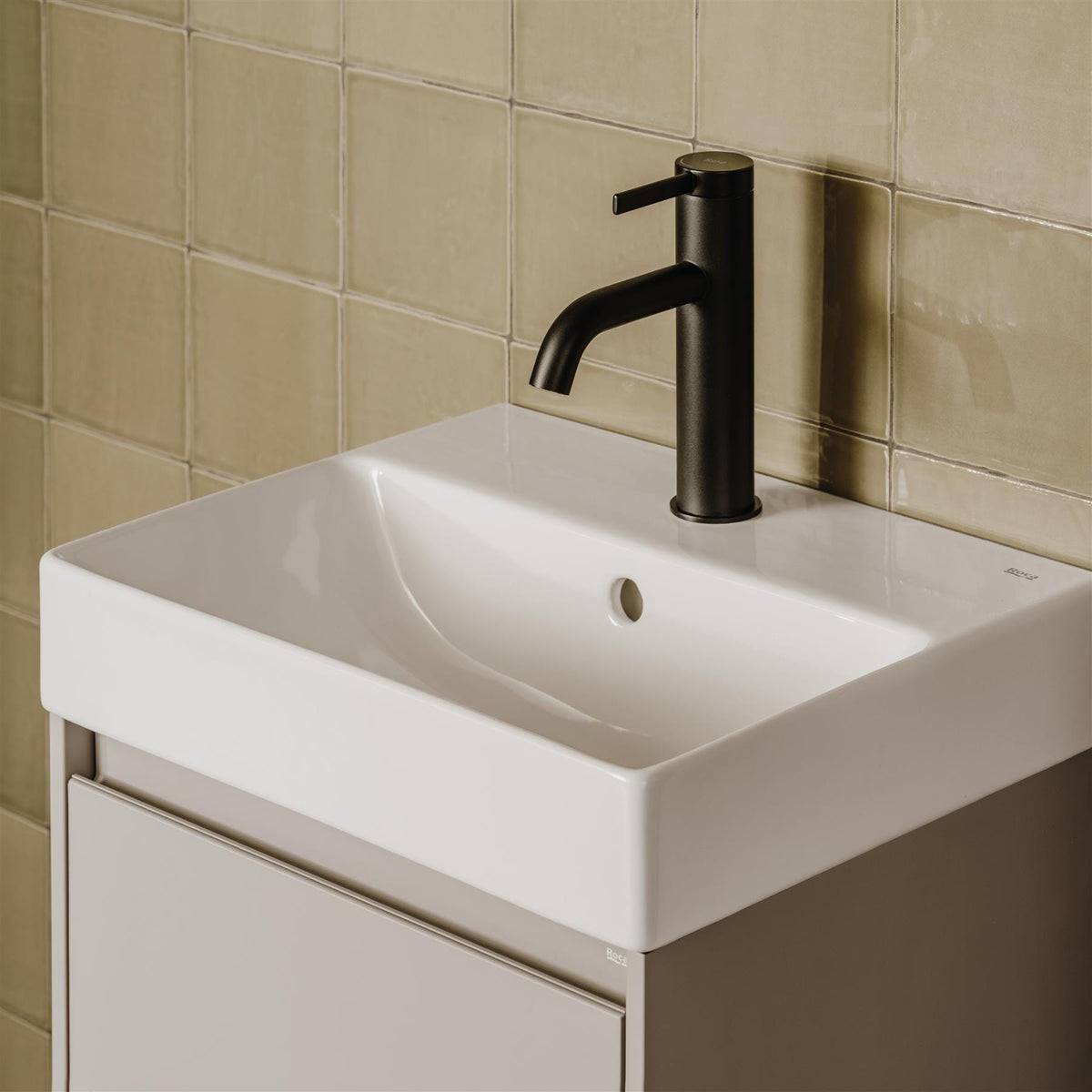 Roca Cloakroom Vanity Unit Roca Ona Compact 400mm Wall Mounted One Door Vanity Unit with Basin