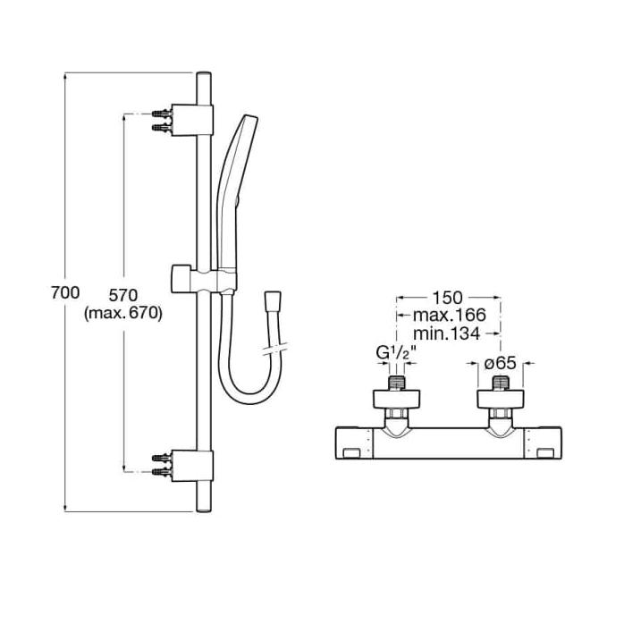 Roca Exposed Shower Set Roca T-500 Thermostatic Bar Shower Valve with with Shower Handset and Slide Rail Set