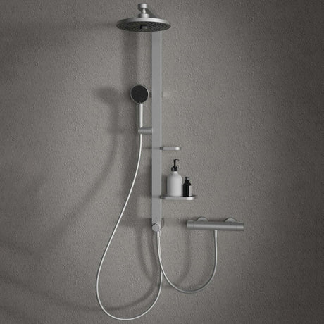 Ideal Standard Shower Riser Rail Silver Ideal Standard Ceratherm ALU+ Rigid Riser Rail with Diverter, Showerhead, Handset and Shelves