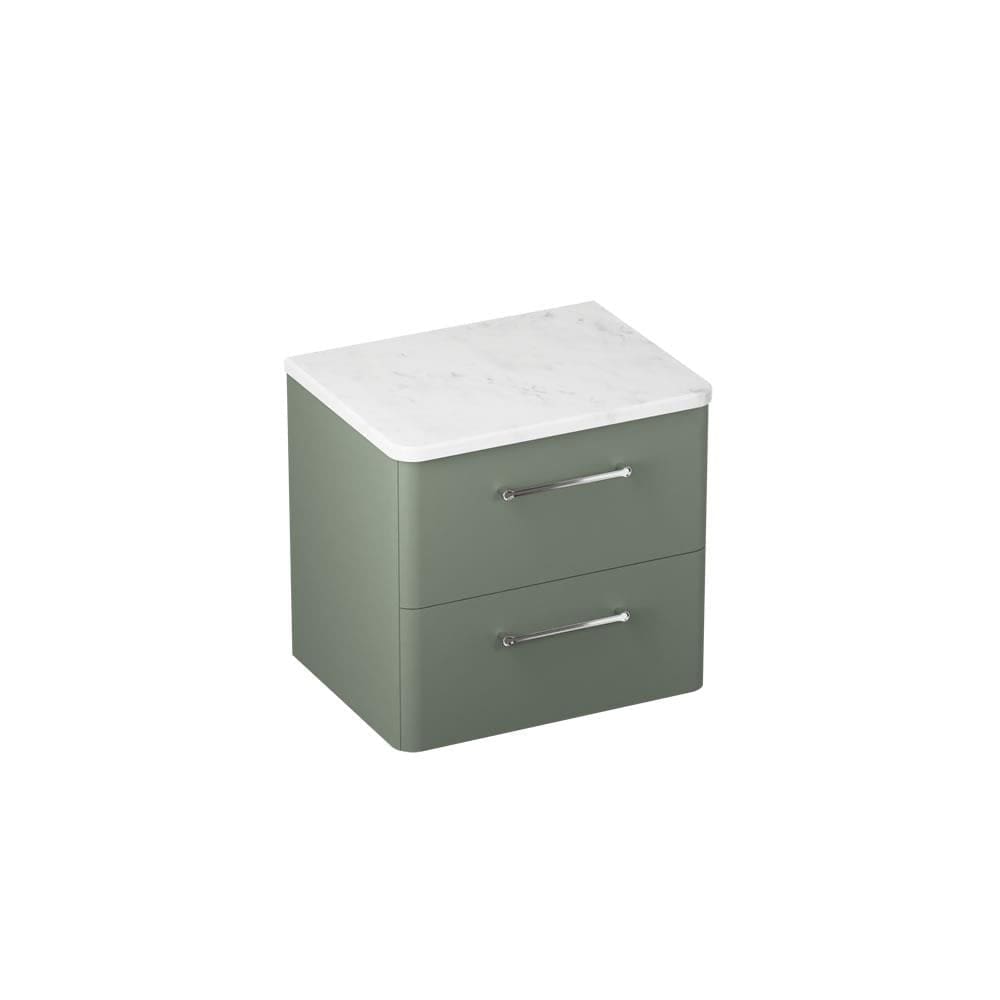 Britton Wall Mounted Vanity Unit Earthy Green / Carrara Marble Effect Worktop / Chrome Britton Camberwell Wall Mounted 600mm Vanity Unit with Basin or Worktop