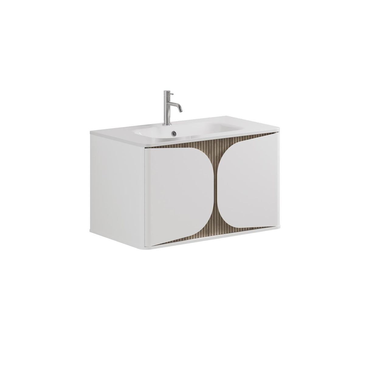 Crosswater Wall Mounted Vanity Unit Matt White / Crosswater Tambour Basin - 1 Tap Hole - White Crosswater Tambour Vanity Unit with Basin or Worktop - 800mm - One Drawer - Wall Mounted