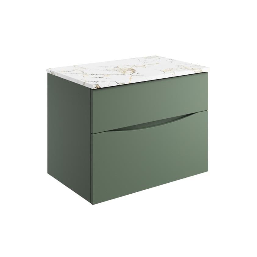 Crosswater Wall Mounted Vanity Unit Sage Green / Gold Vein Estatuario / 700mm Crosswater Glide II 2 Drawer Vanity Unit with Worktop