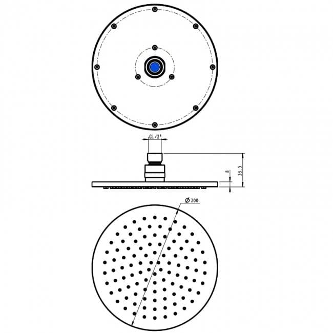 JTP Fixed Shower Head JTP VOS Fixed Round Shower Head - 250mm