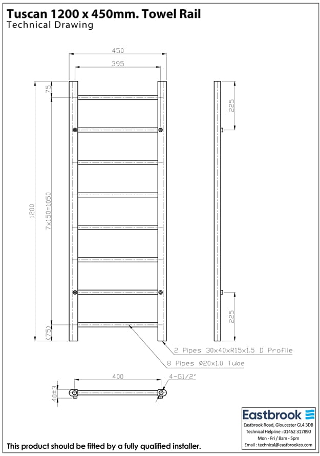 Eastbrook Ladder Rail Eastbrook Tuscan Round Heated Towel Rail in Chrome