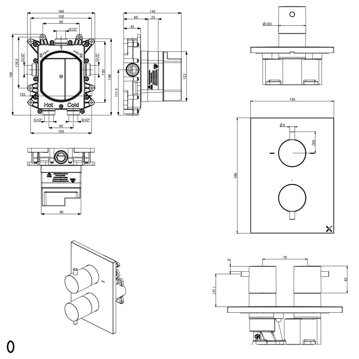 Crosswater Concealed Shower Set Crosswater Crossbox 2 Handle 2 Outlet Shower Bundle Version 2