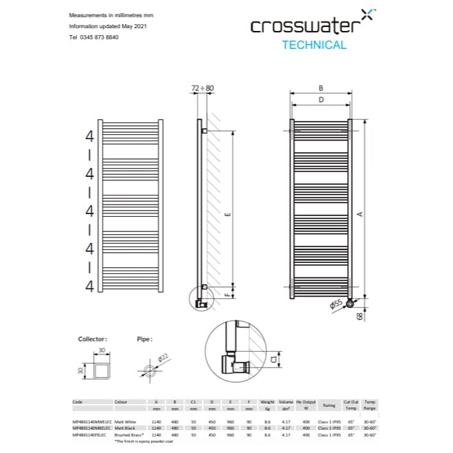 Crosswater Ladder Rail Crosswater MPRO Designer Vertical Towel Radiator in Slate