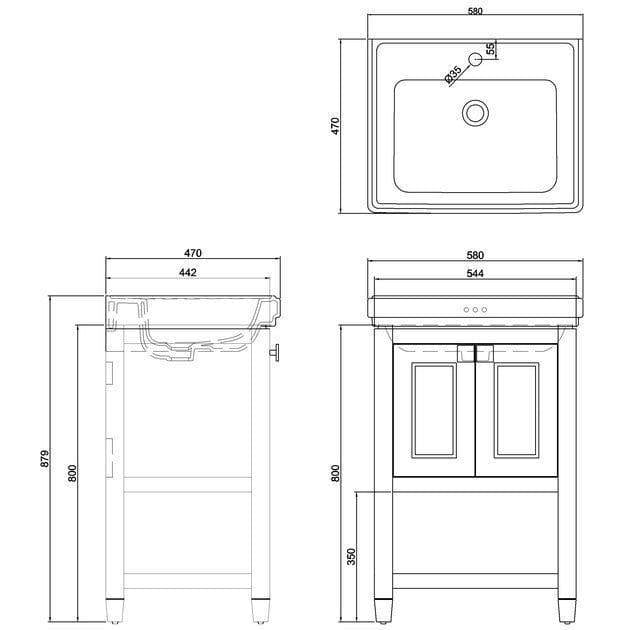 Burlington Riviera Floor Standing 580mm Vanity Unit with Square Basin