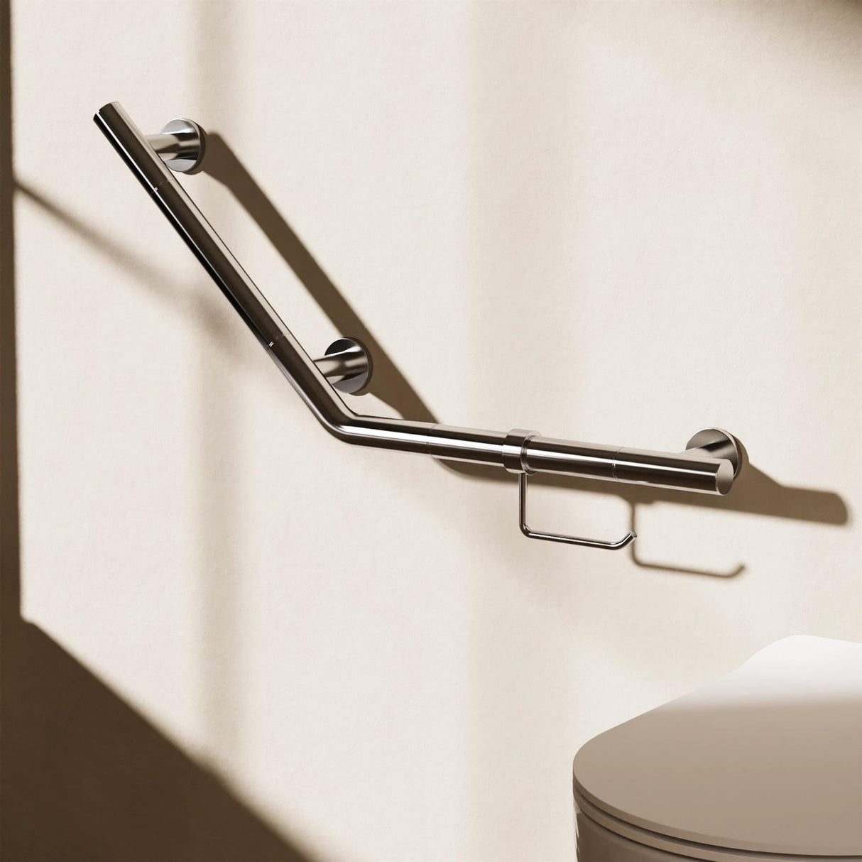 Crosswater Grab Rail/Bar Chrome Crosswater Angled Grab Bar & Toilet Roll Holder