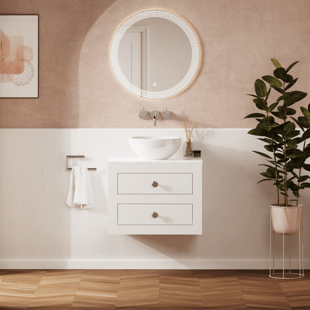 Crosswater Wall Mounted Vanity Unit White Gloss / 610 x 460mm Crosswater Canvass Vanity Unit with White Carrara Marble Effect Worktop