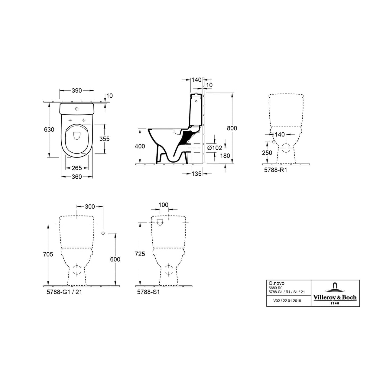 Villeroy & Boch Close Coupled Toilet Villeroy & Boch O.novo Compact Rimless Open Back Close Coupled DirectFlush Toilet with Soft Close Seat