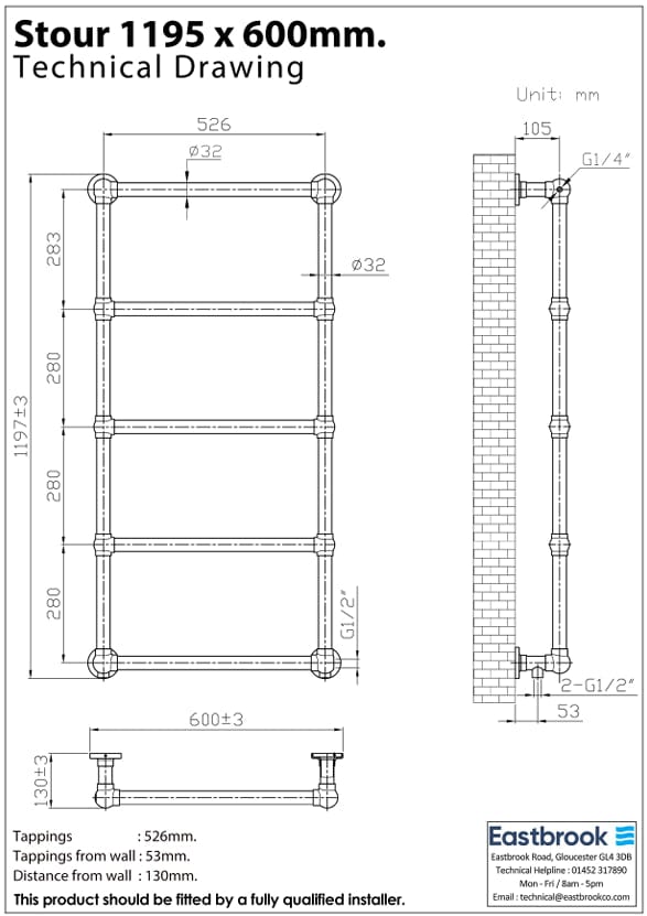 Eastbrook Traditional Towel Rail Eastbrook Stour Vertical Traditional Heated Towel Rail in Matt White