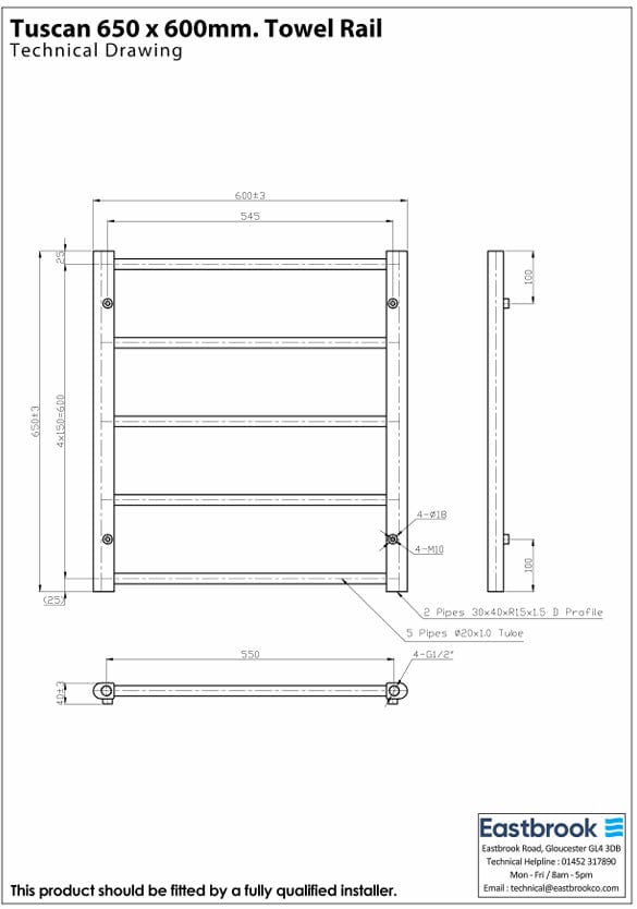 Eastbrook Ladder Rail Eastbrook Tuscan Round Heated Towel Rail in Chrome