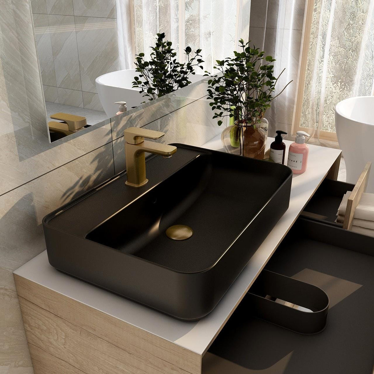 Aquarius Countertop Basin Black / 600mm Aquarius JF-Series 1 Taphole Countertop Basin