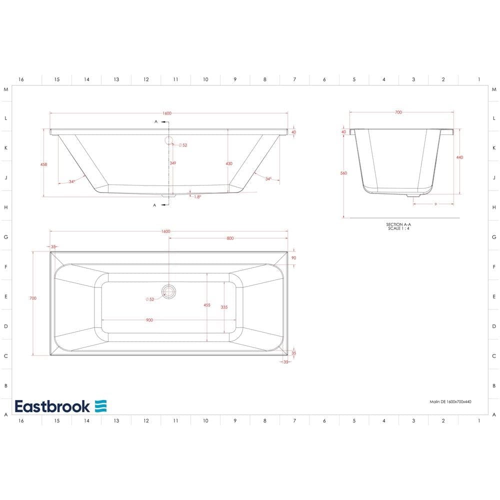 Eastbrook Double Ended Bath 1600 x 700 / 5mm Eastbrook Malin Double Ended Bath