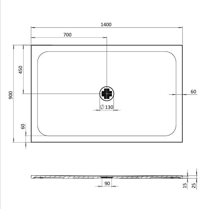 Crosswater Rectangle Shower Tray 900 x 1400mm Crosswater Creo Rectangle 25mm Stone Resin Shower Tray with Waste