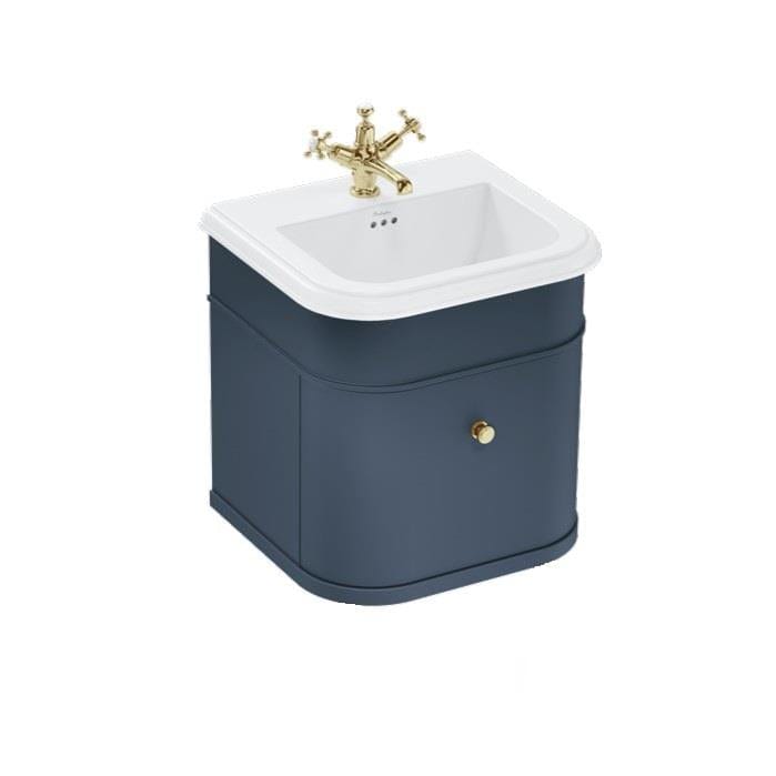 Burlington Wall Mounted Vanity Unit Blue / Ceramic Basin - 1 Tap Hole / Gold Burlington Chalfont 550mm Wall Mounted Single Drawer Vanity Unit with Basin