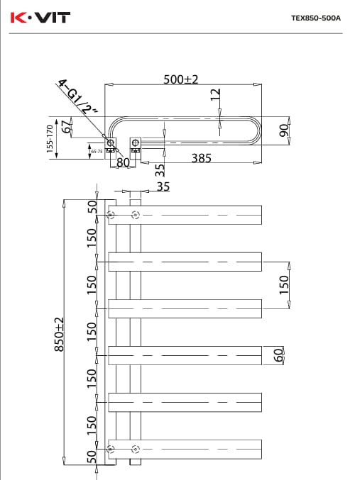 KRAD Designer Towel Radiators K-RAD Texas Straight Vertical Designer Towel Rail in Anthracite