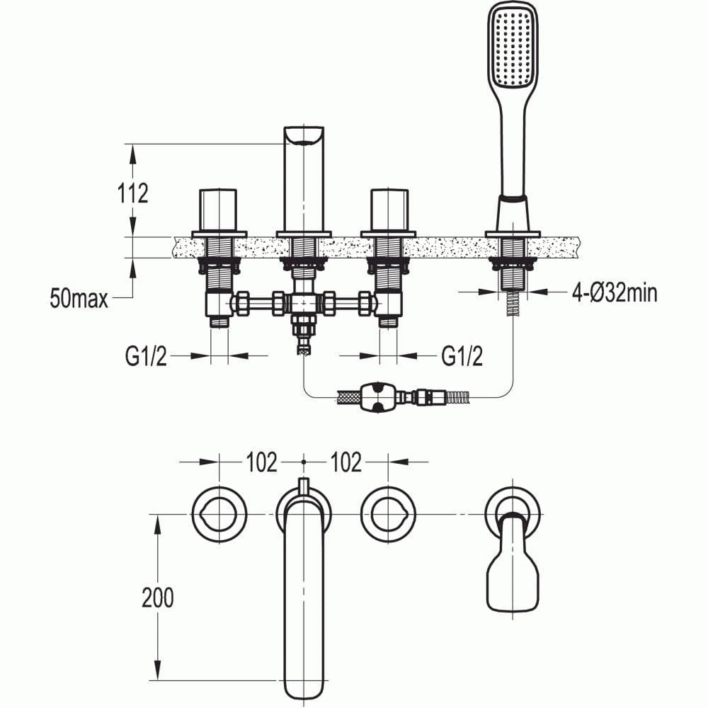 Flova 4 Tap Hole Bath Set Flova Allore 4 Hole Bath and Shower Mixer with Shower Set in Diamond Chrome