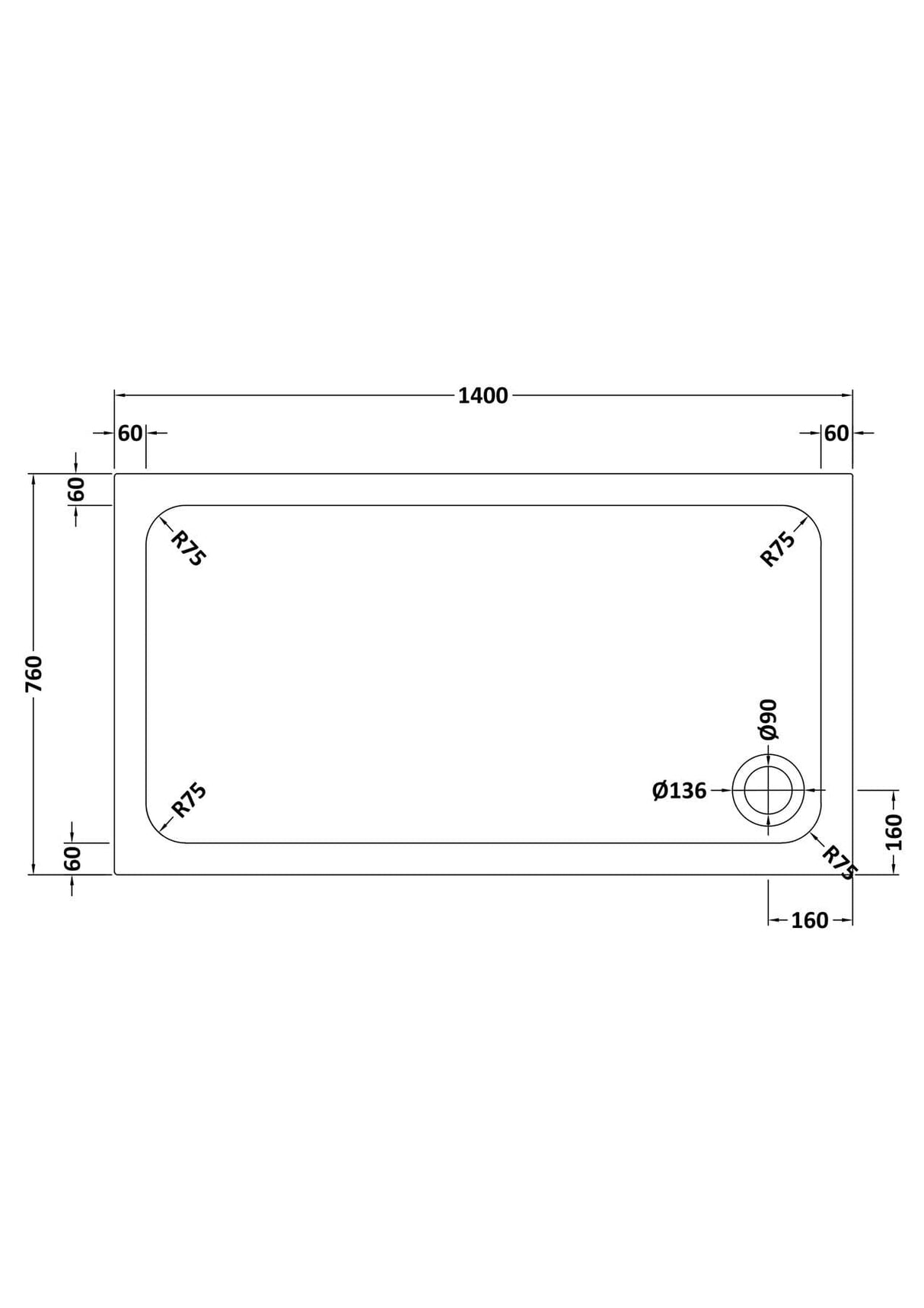 Aquarius Bathrooms Quadrant Shower Tray 1400x760mm Aquarius Urbano 45mm Rectangular Stone Resin Anti Slip Shower Tray