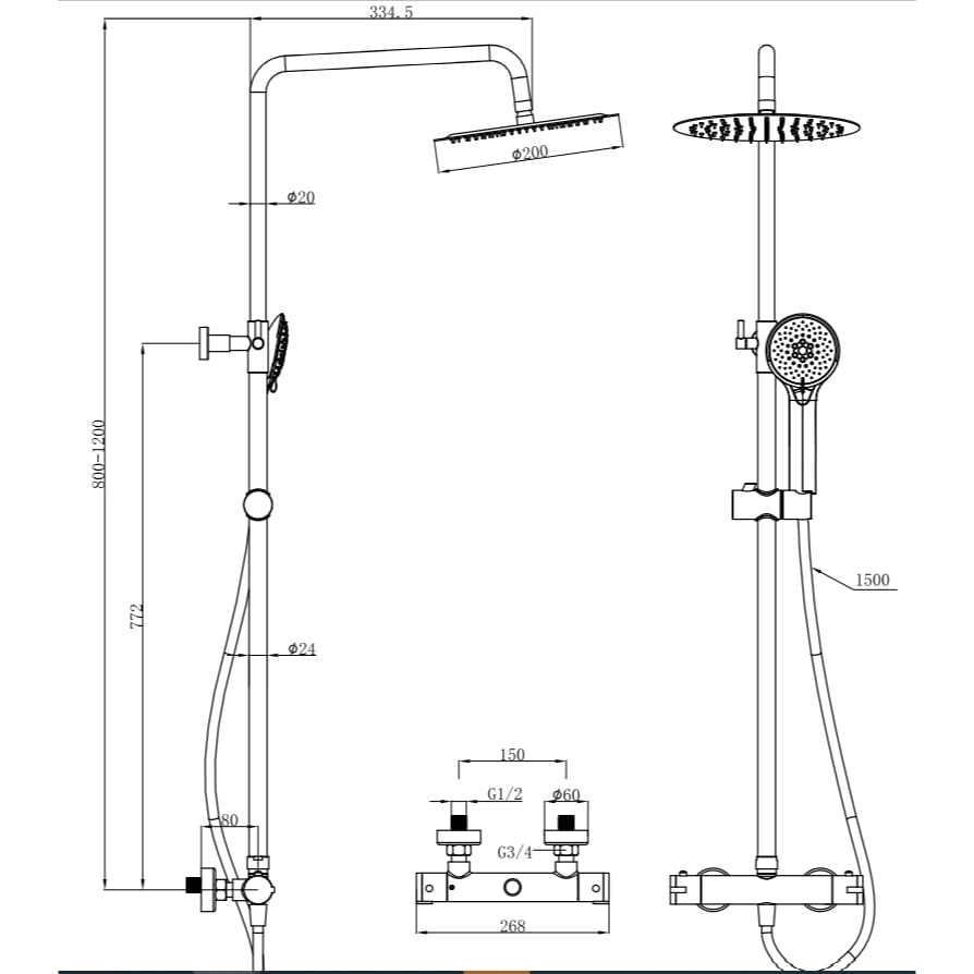 Eastbrook Exposed Shower Set Eastbrook Modern Round Thermostatic Shower Valve Set with Adjustable Riser, Showerhead and Handset