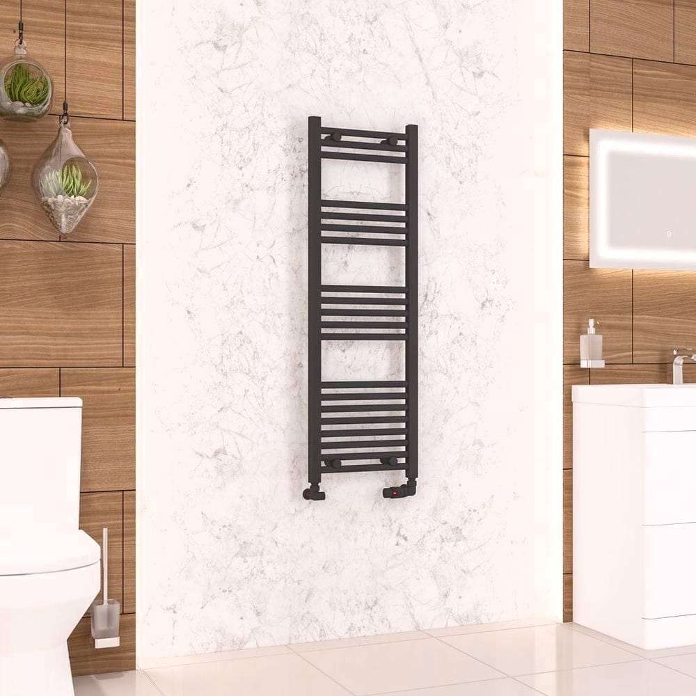 Eastbrook Ladder Rails 1200 x 400 / Electric Only Eastbrook Wendover Straight Vertical Heated Towel Rail in Matt Black