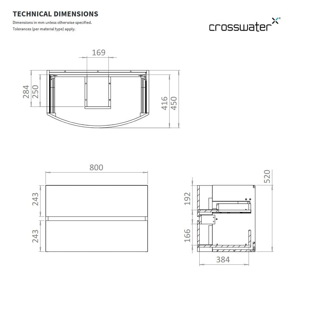 Crosswater Wall Mounted Vanity Unit Crosswater Svelte Wall Hung Vanity Unit with Basin