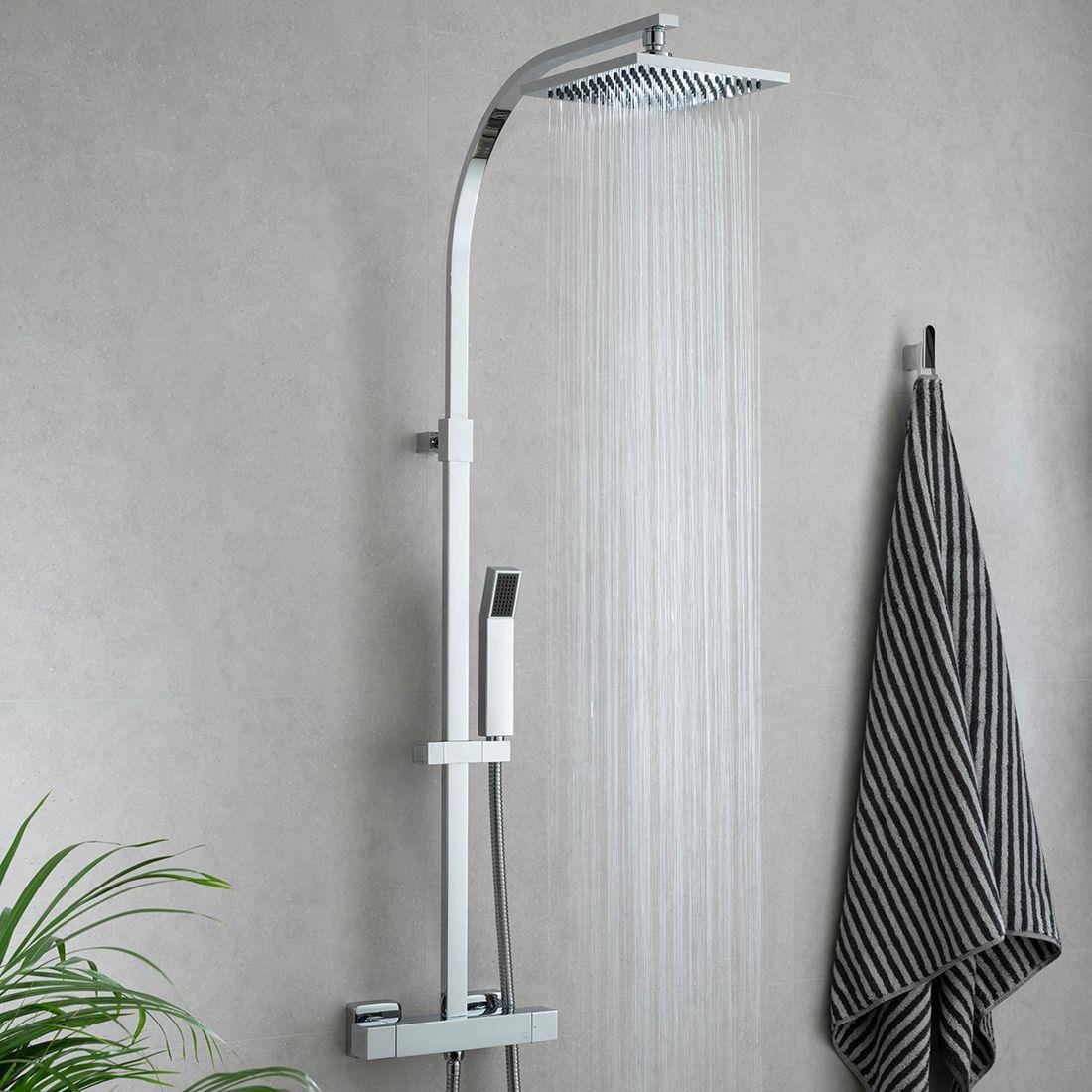VADO Exposed Shower Set Vado Velo Square Thermostatic Adjustable Shower Column in High Polished Chrome