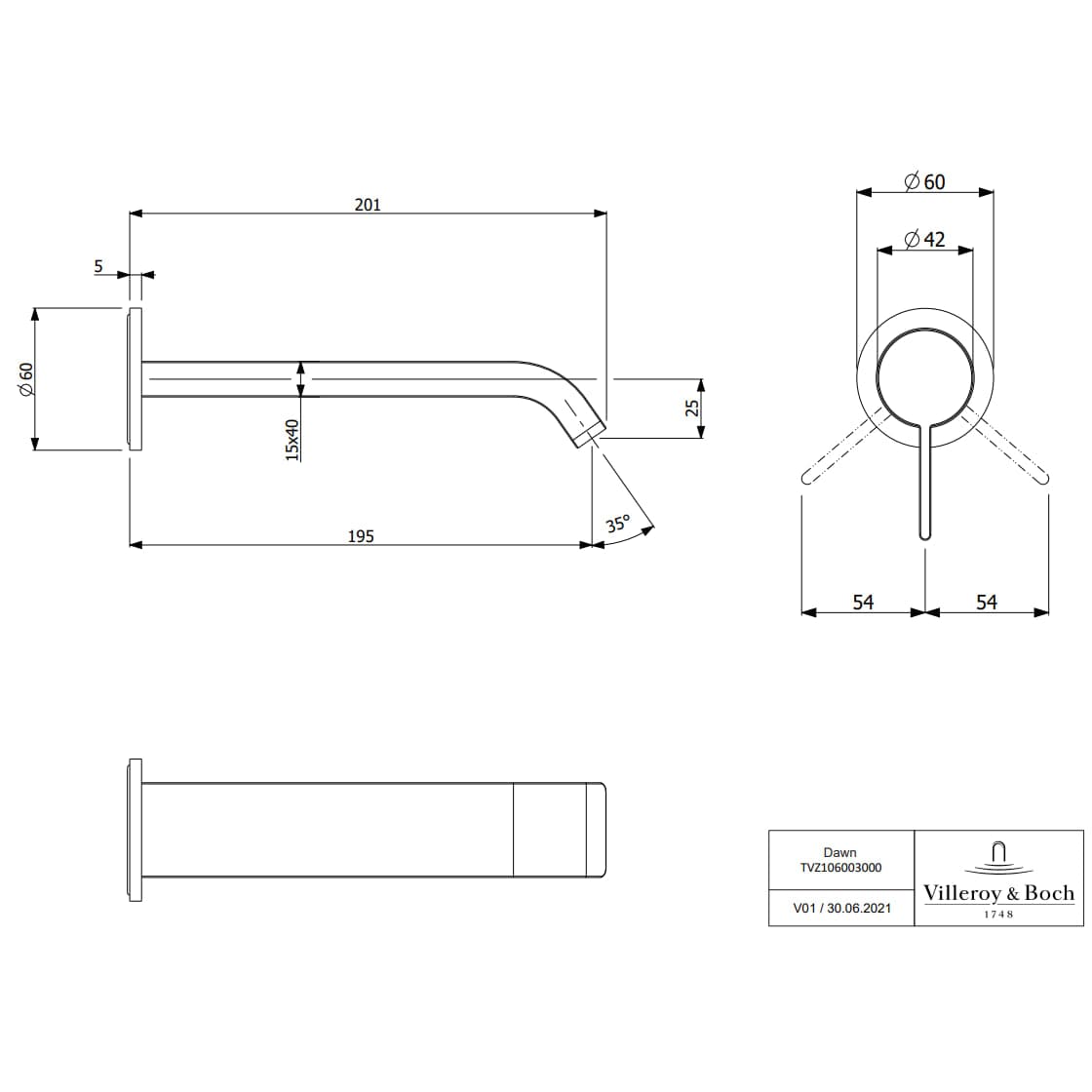 Villeroy & Boch Wall Mounted Basin Tap Villeroy & Boch Dawn Wall Mounted Single-Lever Basin Mixer Tap