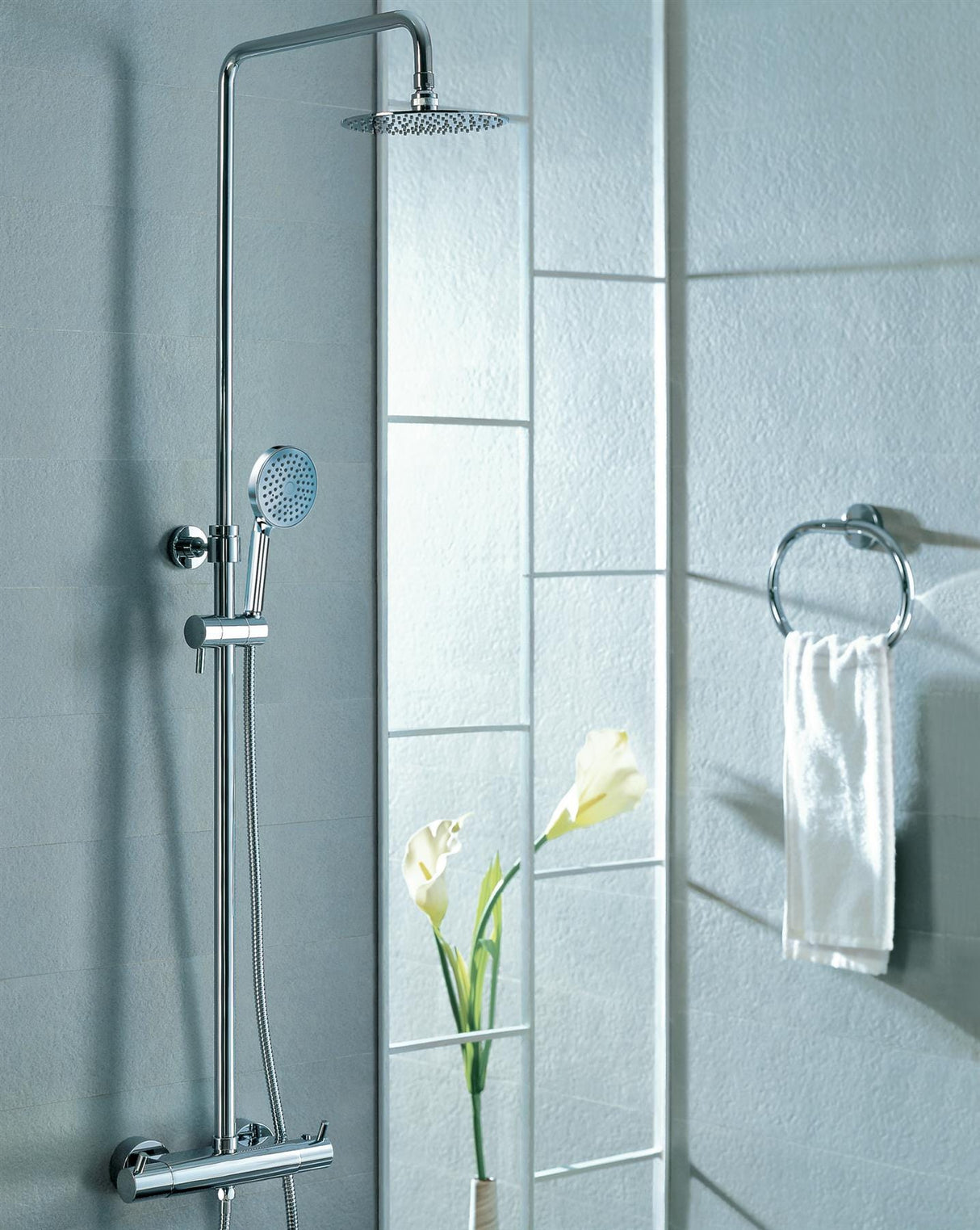 Flova Exposed Shower Set Flova Levo Thermostatic Exposed Shower Valve with Adjustable Riser, Rainshower Head and Handset
