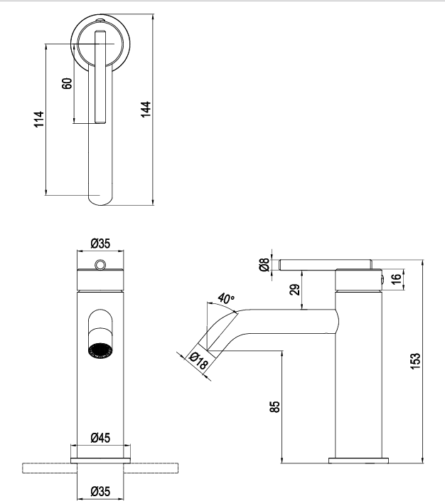 Crosswater 3ONE6 Lever Monobloc Basin Mixer Tap